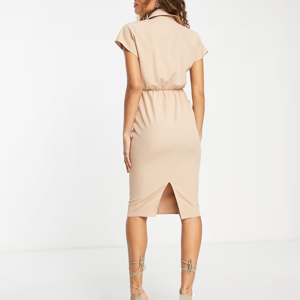 ASOS DESIGN collared wrap front midi dress with knot in stone - Picture 2 of 6